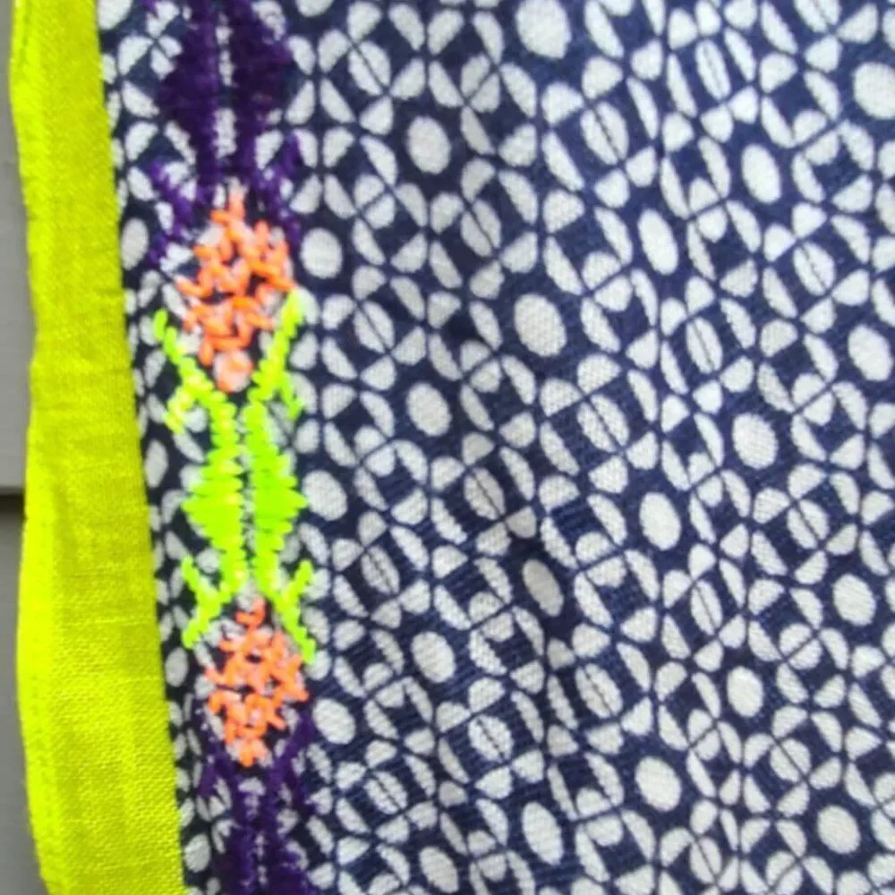 J Crew Black White Geometric print with Neon Embroidery Trim